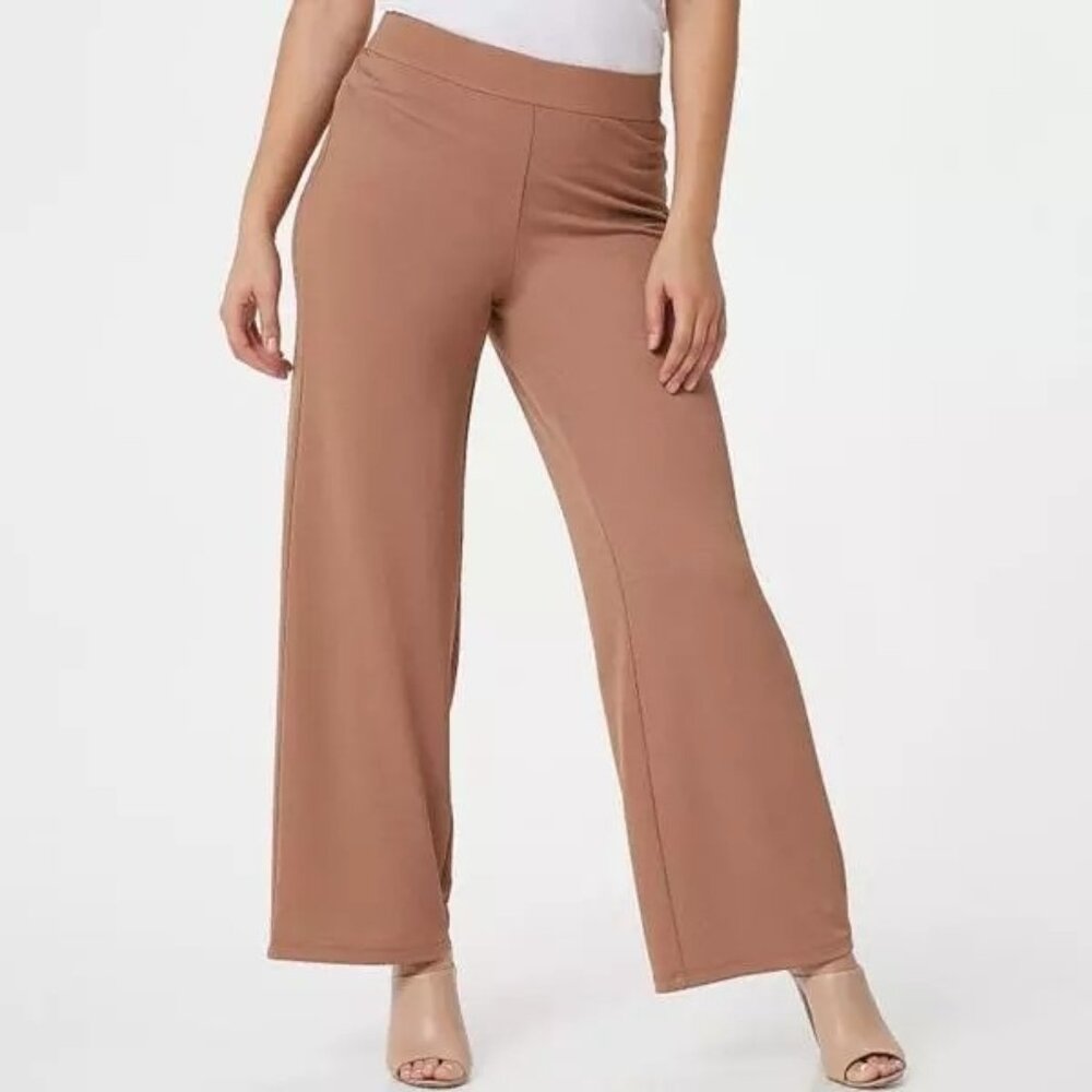 Isaac Mizrahi Live Regular Pebble Knit Wide Leg Pants Womens 3X Brown Sugar NEW